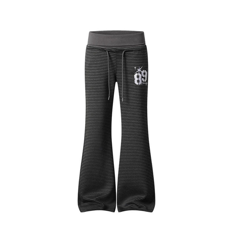 Ladies Wide Flared Lounge Pants with High Comfort Waistband, Drawstring and Fine Stripe Structure Chichicherry