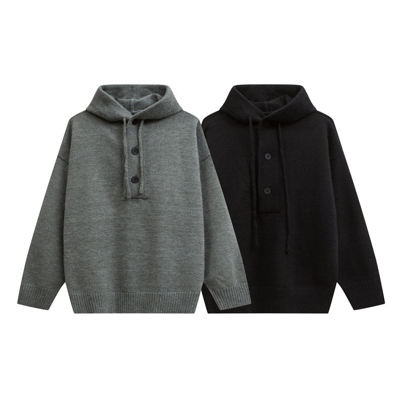 Women Oversize Hoodie Sweater with Half Button Placket and Ribbed Cuffs Chichicherry
