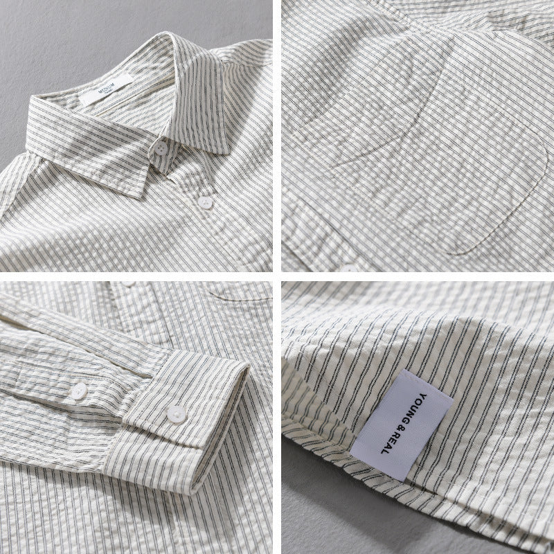 Men's Relaxed-Fit Striped Shirt made of Linen-Cotton Blend with Chest Pocket Chichicherry