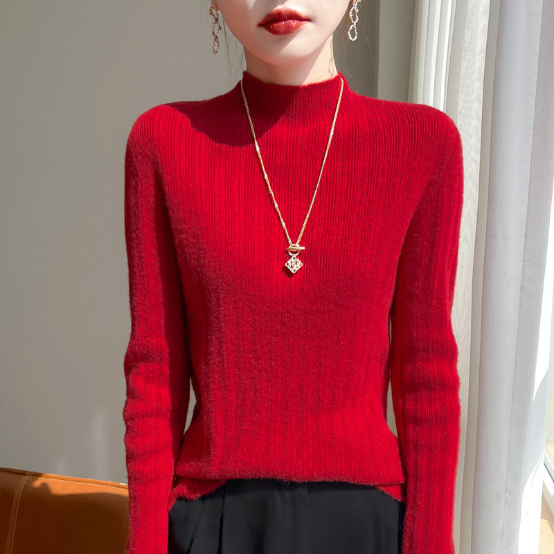 Women's slim-fit fine knit pullover with a short standing collar and fine rib structure Chichicherry
