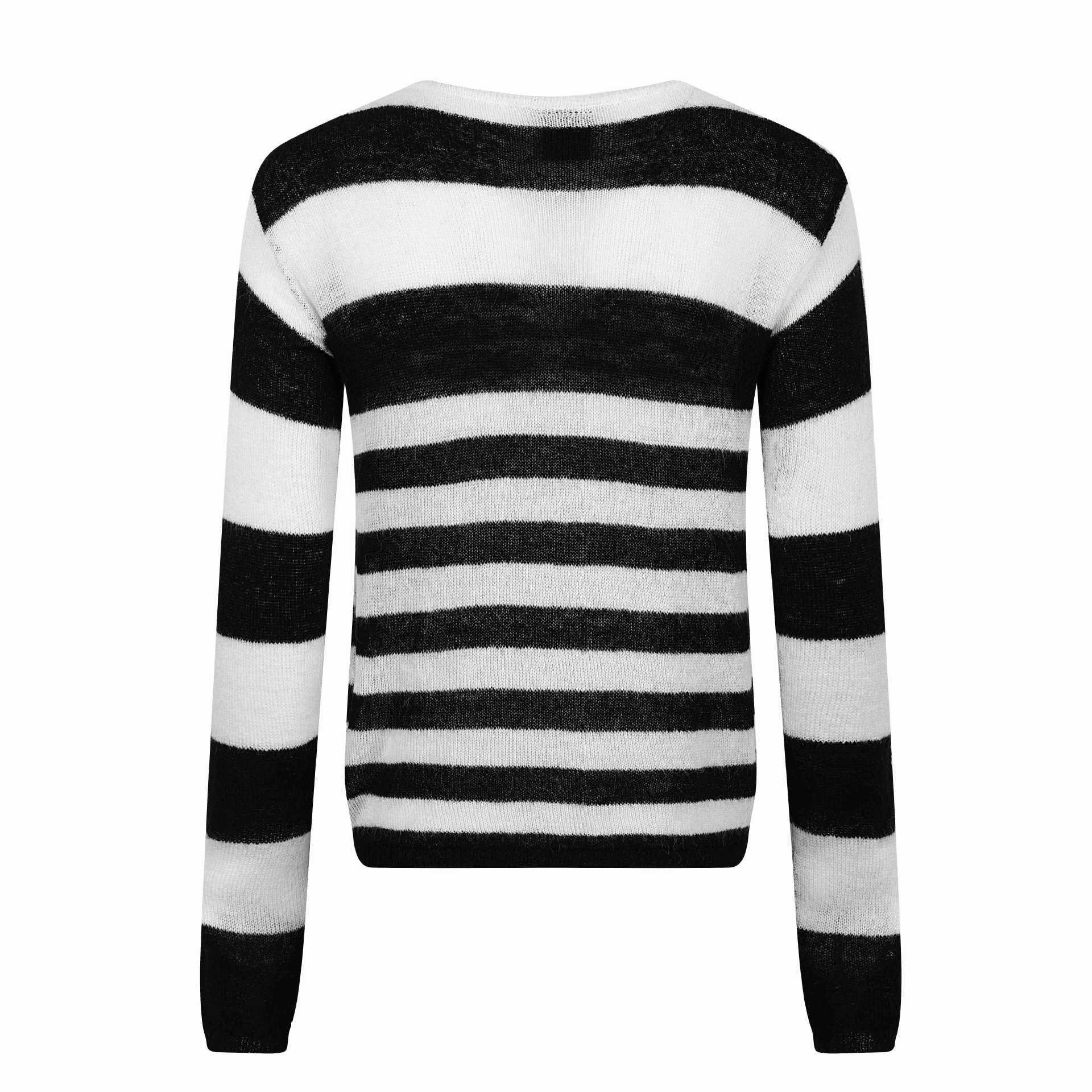 Unisex Striped Lightweight Mohair-Mix Crew Neck Sweater with Vintage Design Chichicherry