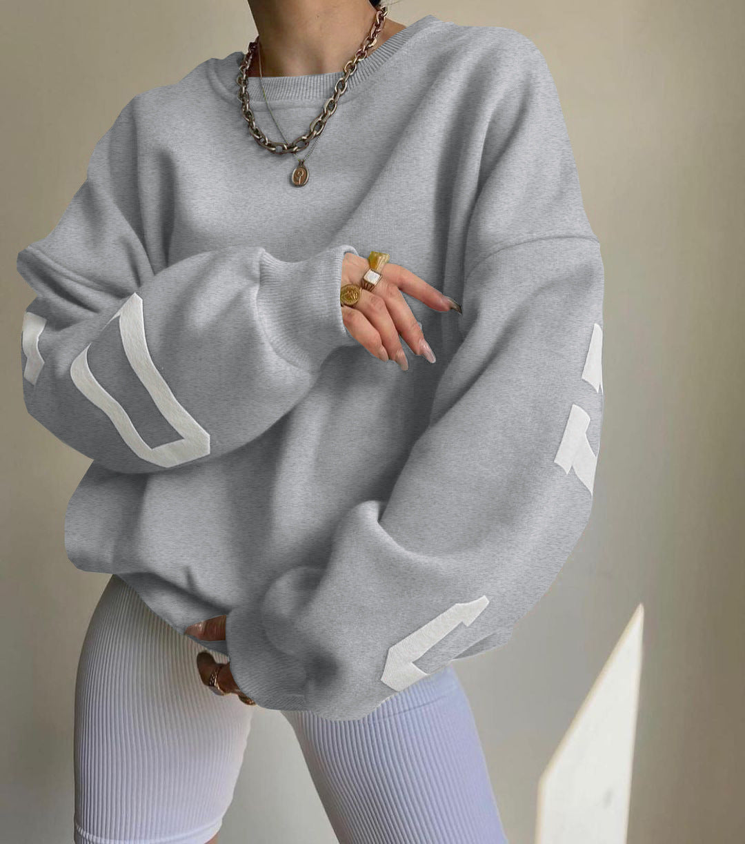 Damen Oversized Sweatshirt mit Blockprint-Ärmeln und weitem Drop-Shoulder-Schnitt Chichicherry