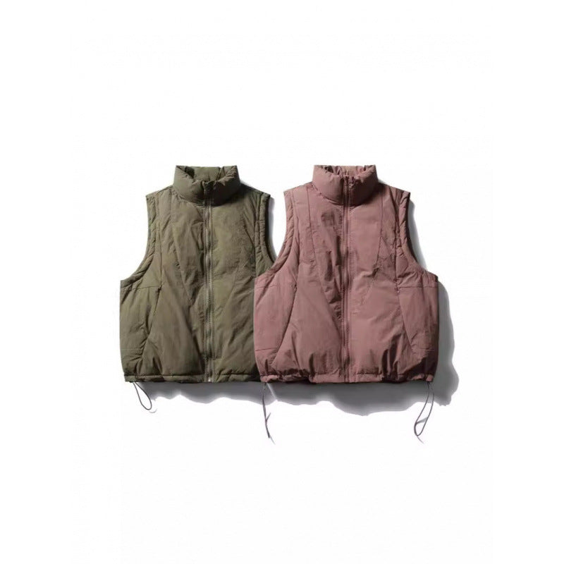 Ladies Lightly Padded Sleeveless Stand Collar Vest with Drawstring Hem Chichicherry