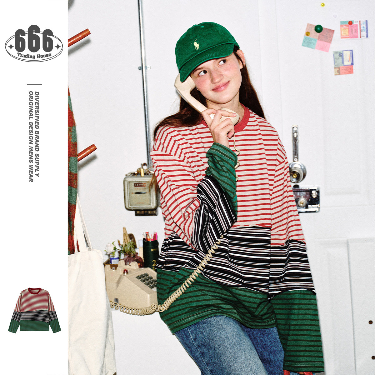 Unisex Casual Oversized Long Sleeve Shirt with Block Stripes made of Cotton Blend Chichicherry