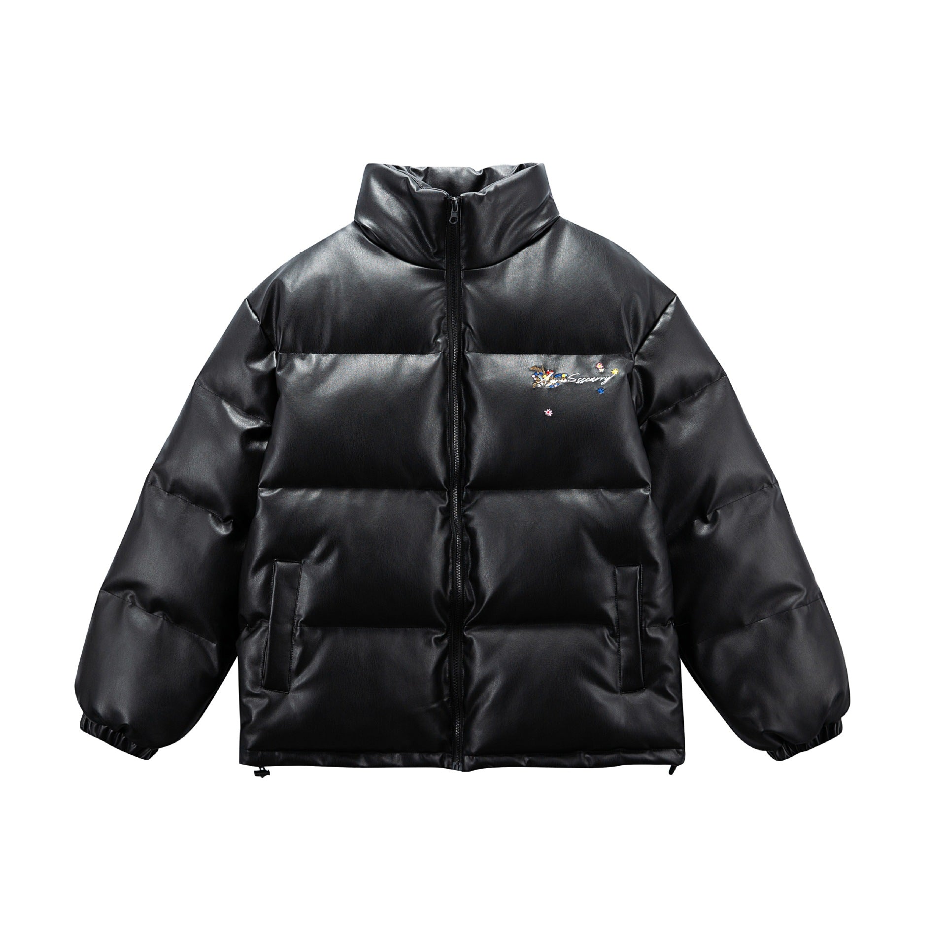 Women's Quilted Short Jacket with Floral Embroidery and High Stand-Up Collar Chichicherry