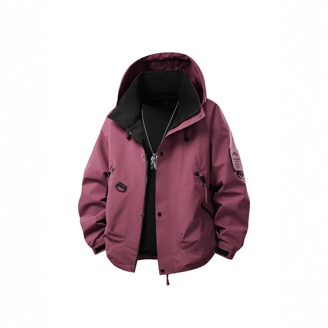 Men's Water-Repellent Hooded Utility Jacket with Multi-Pockets, Drawstring and Zipper Chichicherry