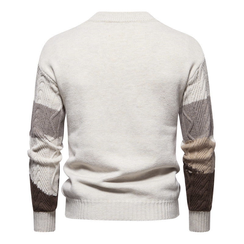 Men's Structured Colorblock Cable Knit Turtleneck Sweater in Cotton Blend Chichicherry