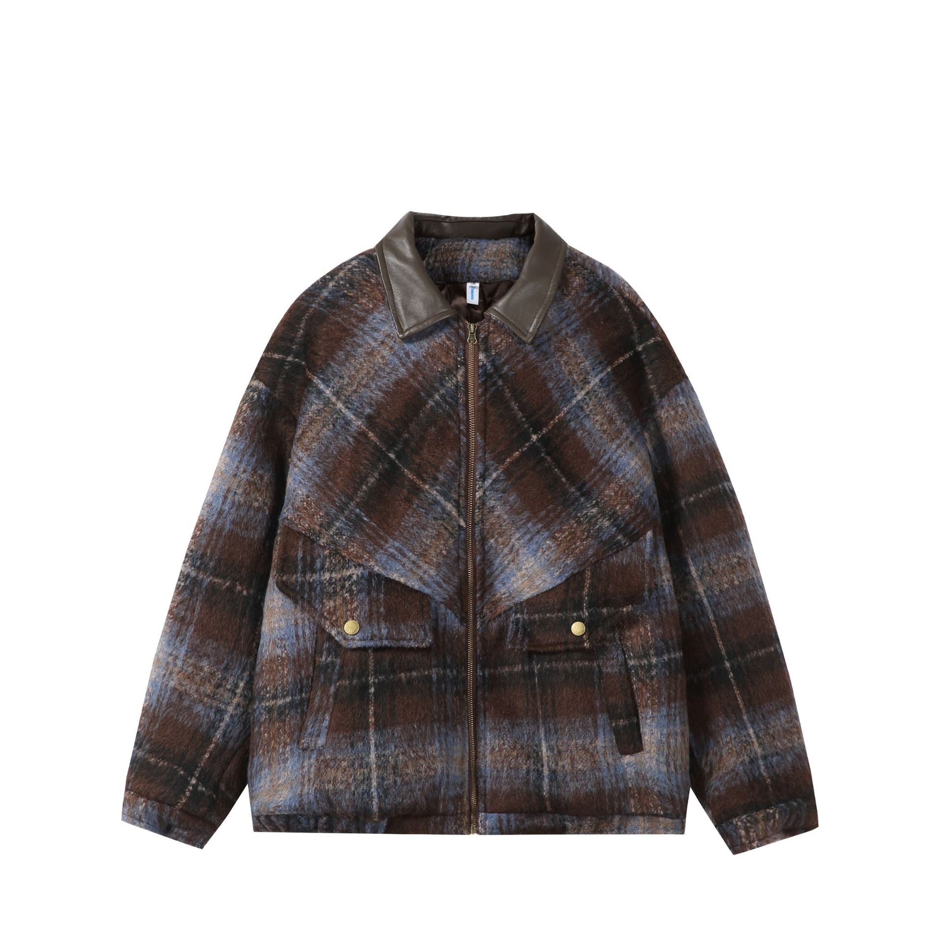 Unisex Boxy-Short Blouson in Overshirt Style with Faux Leather Collar and Flap Pockets Chichicherry