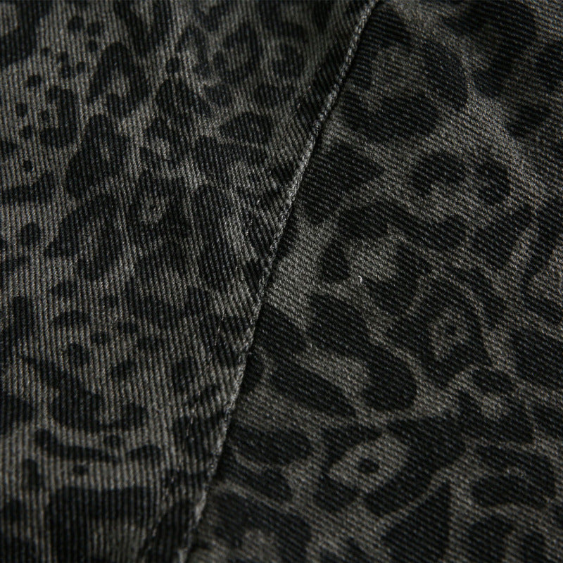 Men's Loose Boxy Jacket with Leopard Print, Full Zip and Elastic Hem Chichicherry