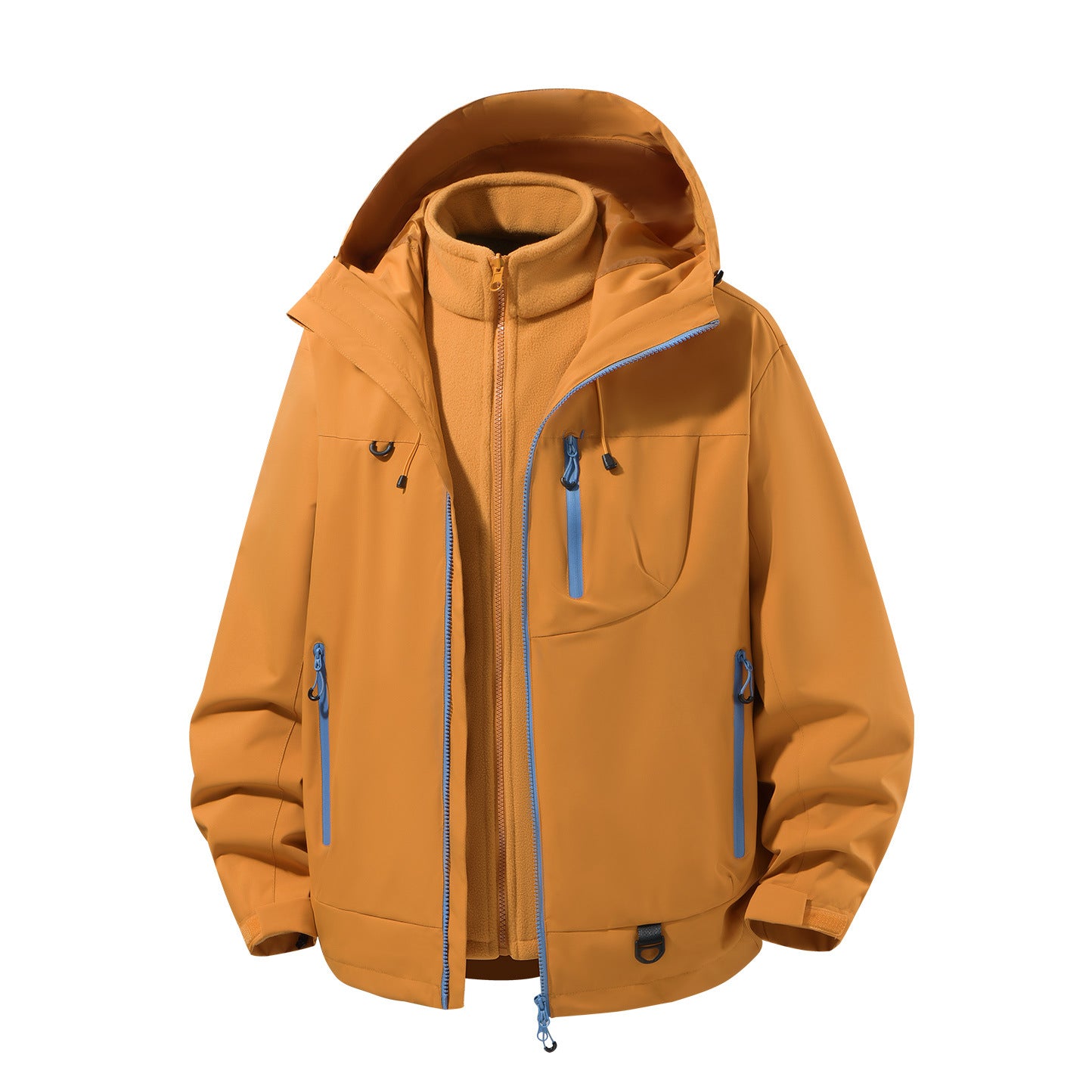 Men's two-piece waterproof softshell parka with removable fleece inner jacket, adjustable hood, and multifunctional pockets Chichicherry