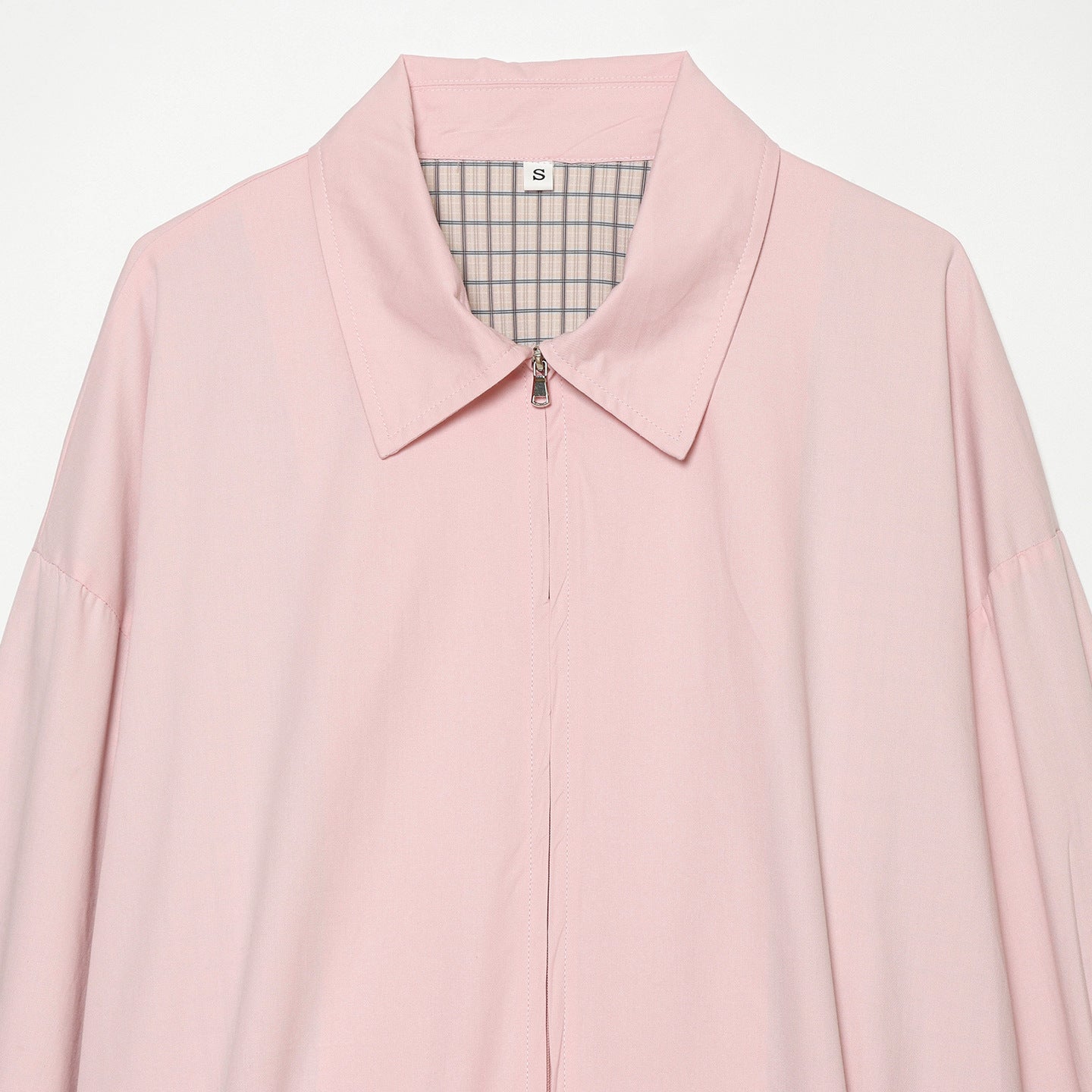 Women's Cropped Bomber Jacket with Shirt Collar, Elastic Hem and Checked Lining Chichicherry