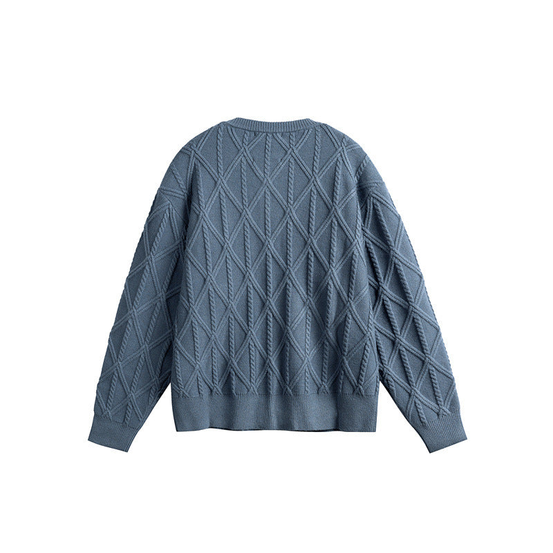 Ladies' knitted cardigan in boxy cut with textured diamond pattern, round neck and continuous button placket Chichicherry