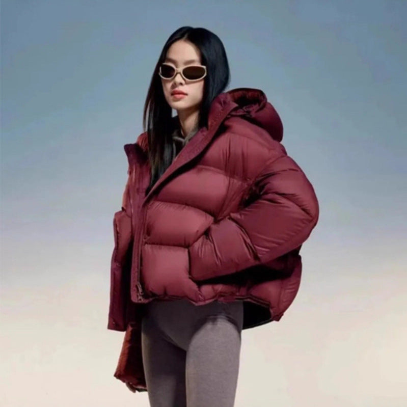 Women Short Cut Padded Jacket with Hood and High Insulation Chichicherry
