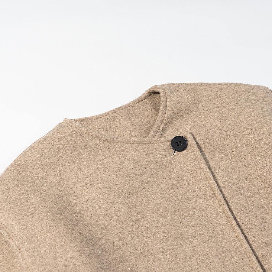 Women's Short Boxy Wool Blend Blazer with Asymmetric Button Placket Chichicherry