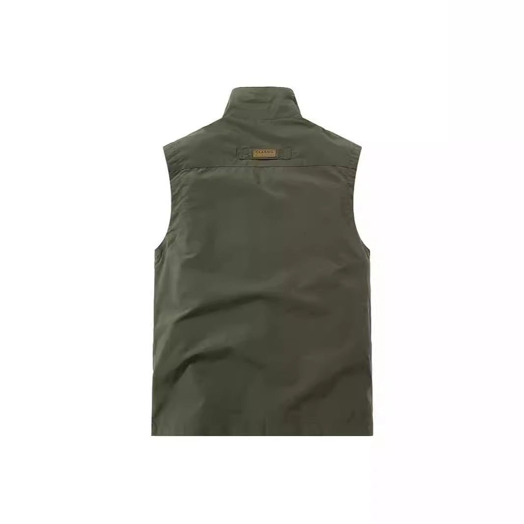 Men's Lightweight Utility Vest with Stand-Up Collar, Front Flap Pockets and Chest Zip Pocket Chichicherry