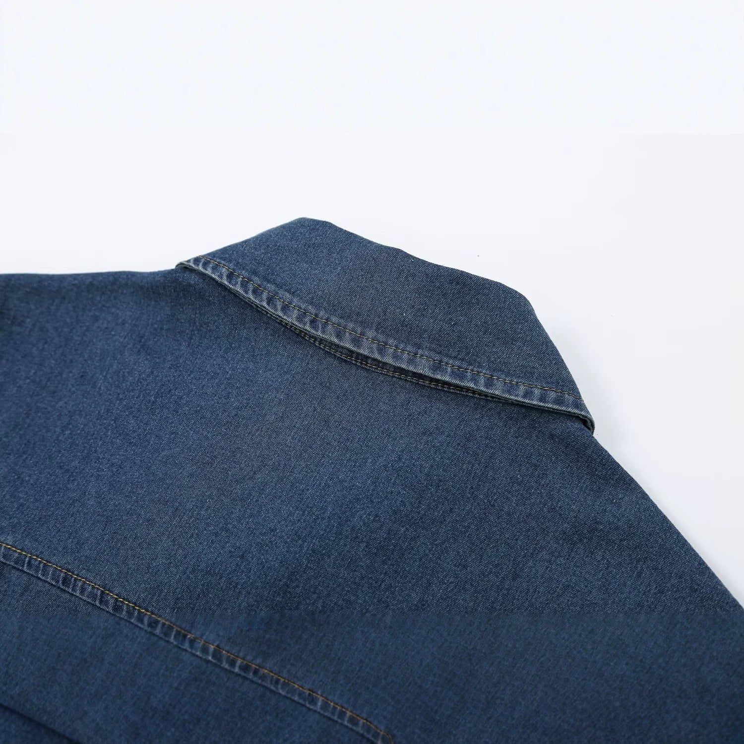 Women's Short Sleeve Denim Shirt Dress with Full Button Placket and Chest Flap Pockets Chichicherry