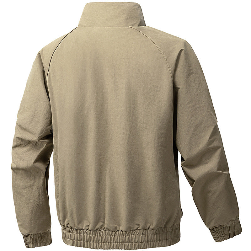 Men's Technical Microfiber Softshell Jacket in Bomber Style with Stand Collar and Zipper Pockets Chichicherry