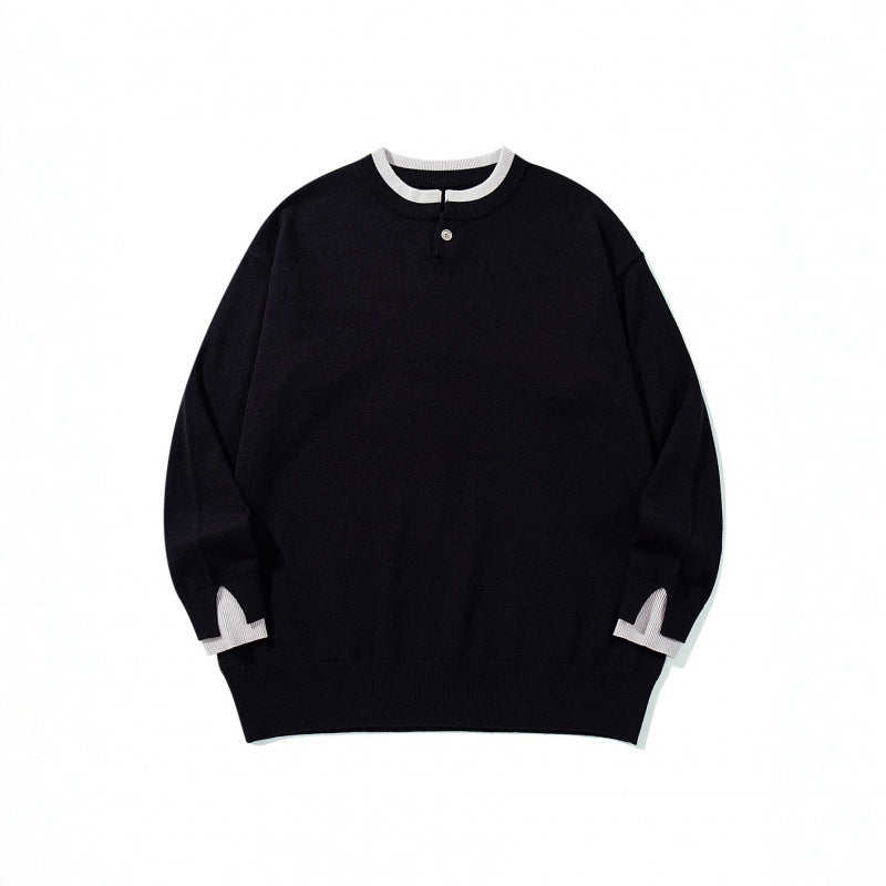 Unisex Oversize Fine Knit Sweater with Henley Button Placket and Slit Cuffs Chichicherry