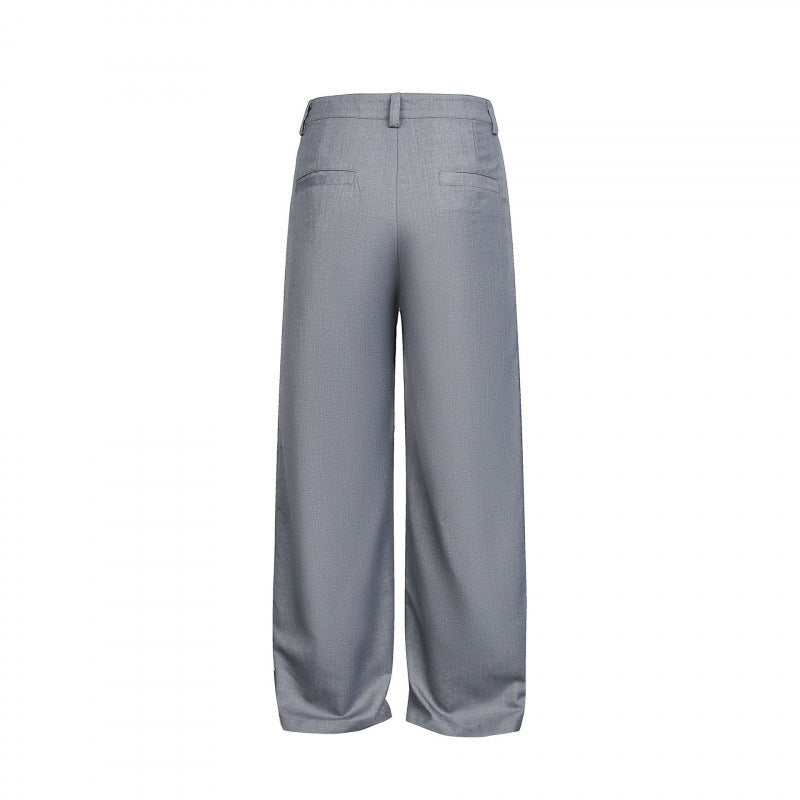 Women Wide Pleated Trousers with High Waist and Visible Button Placket Chichicherry