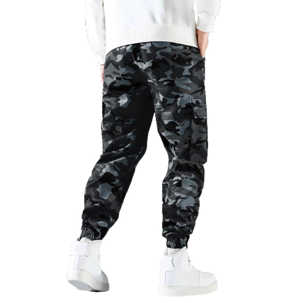 Men's cargo jogger pants with camo pattern, elastic waistband, and ankle cuffs Chichicherry