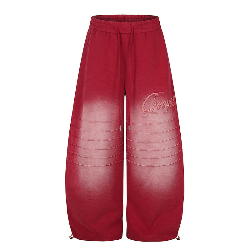 Women's Extra Wide Palazzo Sweatpants with Quilted Details, Drawstring Waistband, and Adjustable Hem Chichicherry