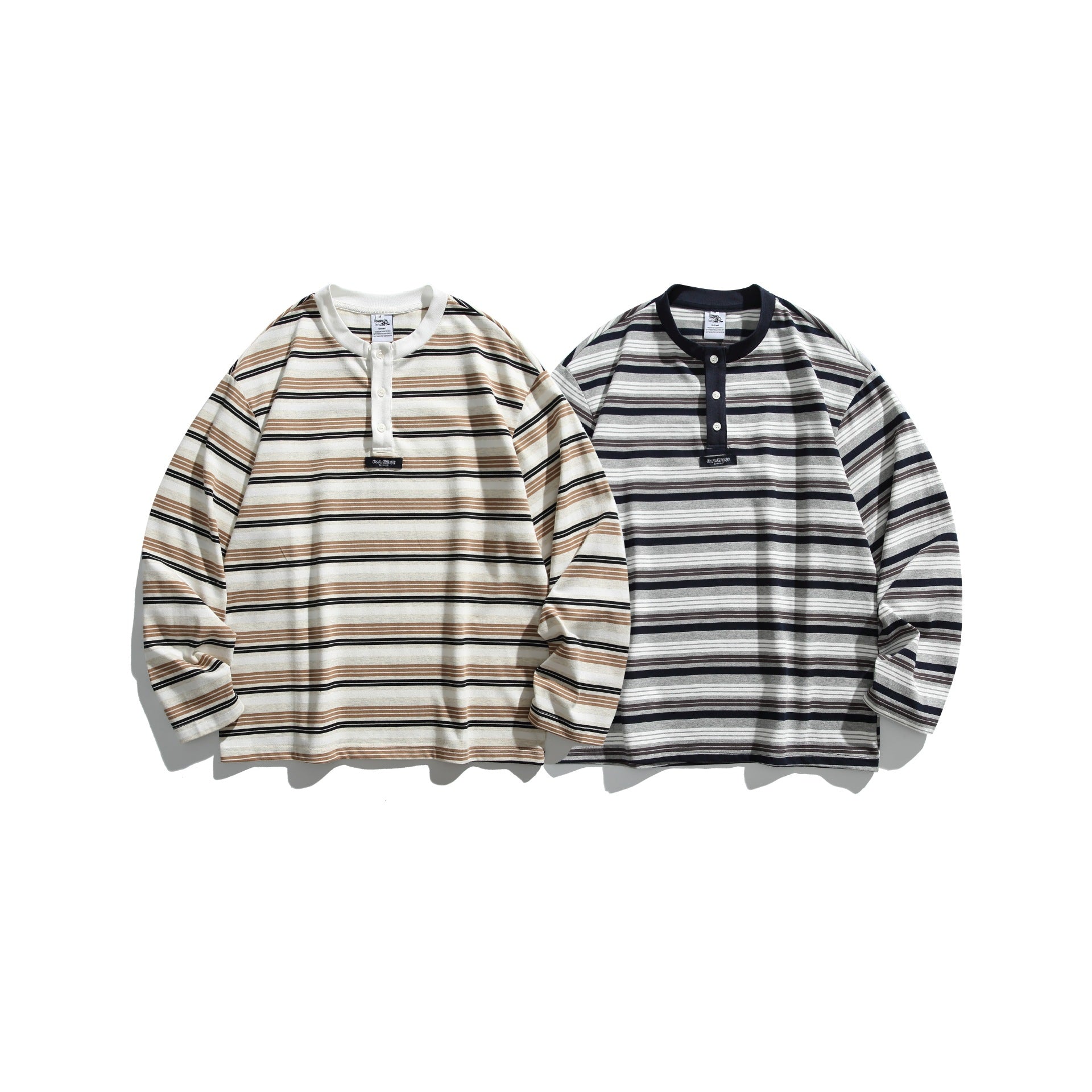 Unisex Oversized Henley shirt with button placket, striped structure and ribbed collar Chichicherry