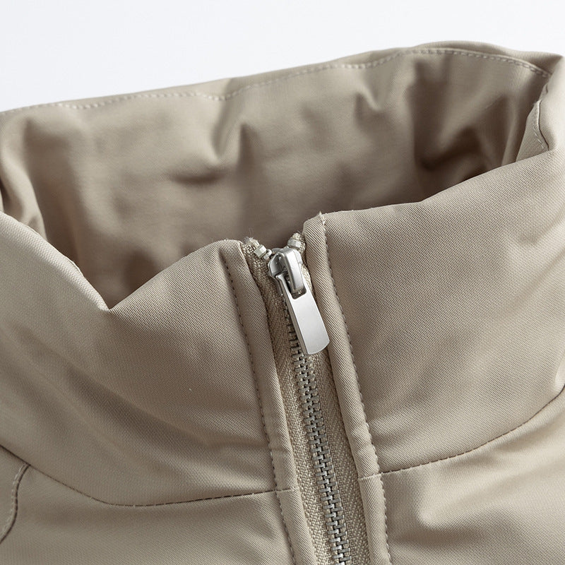 Unisex Boxy transitional jacket with high stand collar, contrasting panels and zip pockets Chichicherry