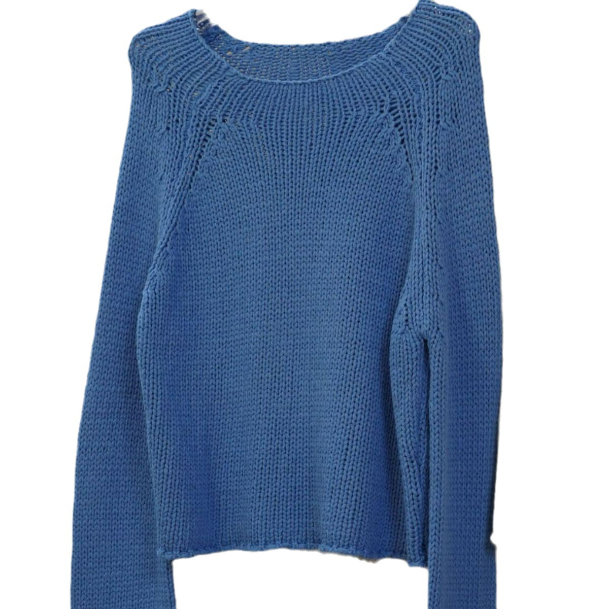 Women's Loose Chunky Knit Sweater with Wide Round Neckline and Bell Sleeves Chichicherry