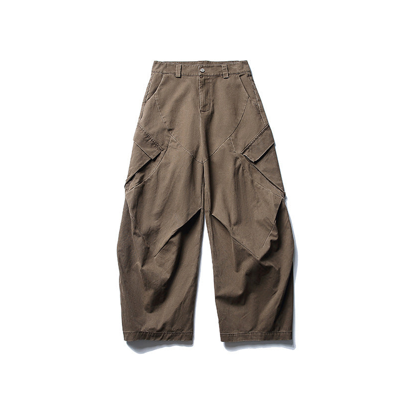 Men's wide cargo pants with asymmetrical flap pockets and cropped leg Chichicherry