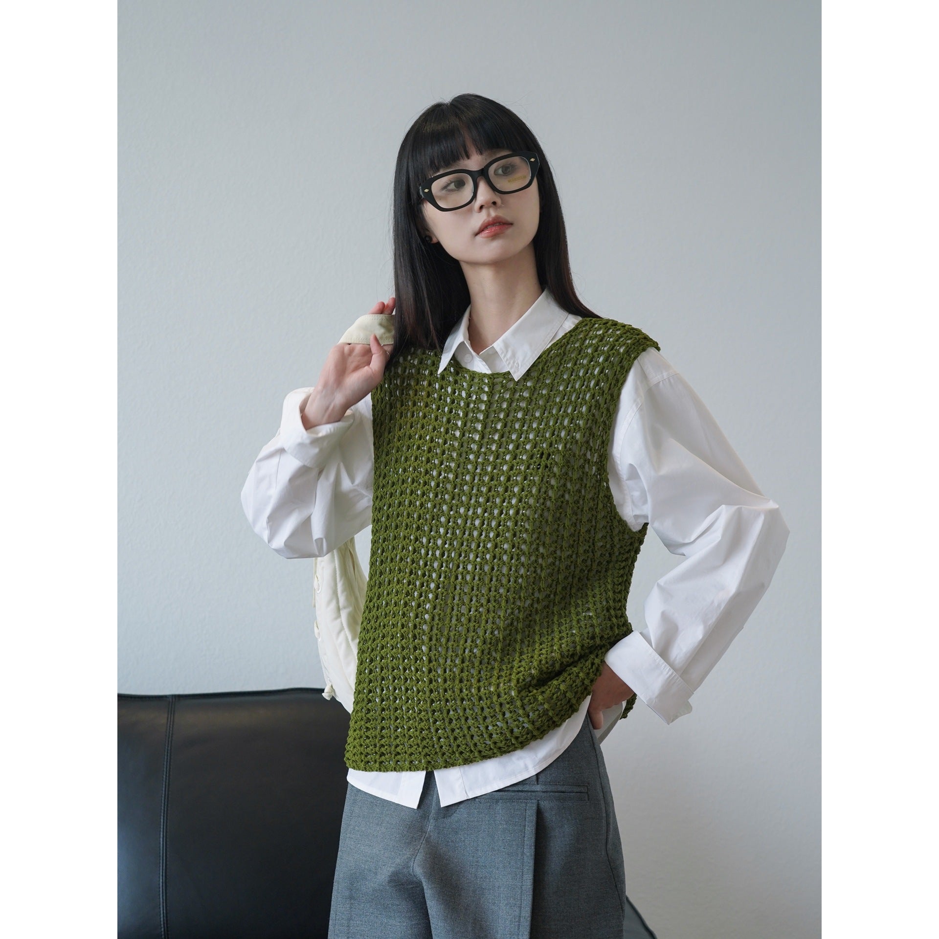 Women Crocheted Chunky Knit Vest in Layering Style made of Cotton Blend Chichicherry