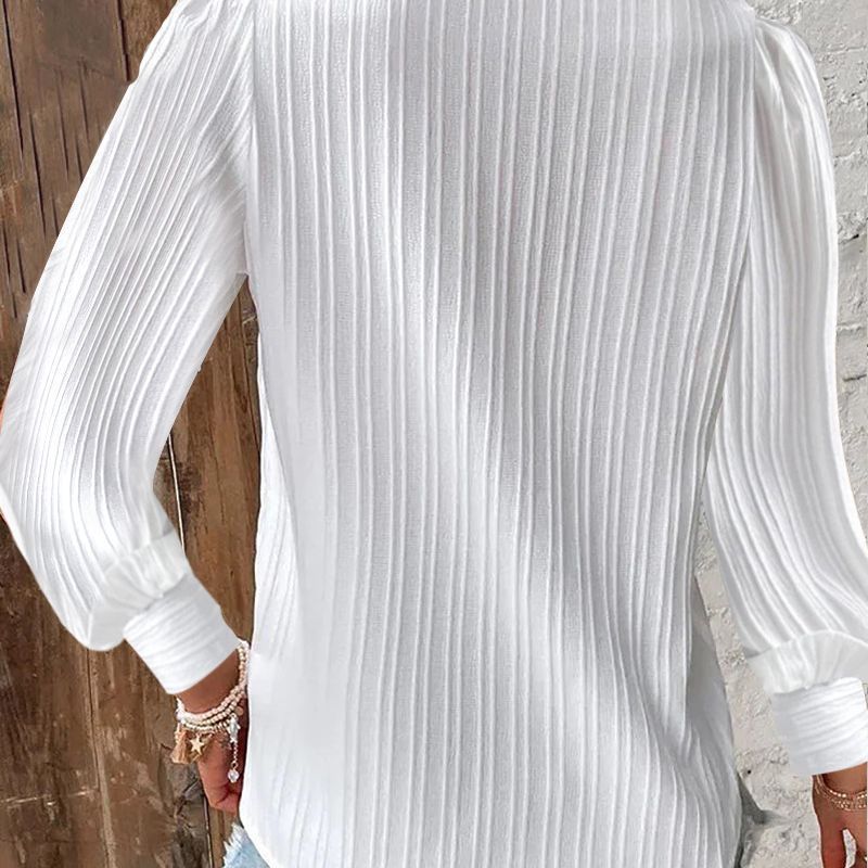 Women Pleated V-Neck Blouse with Lace Trim and Balloon Sleeves Chichicherry