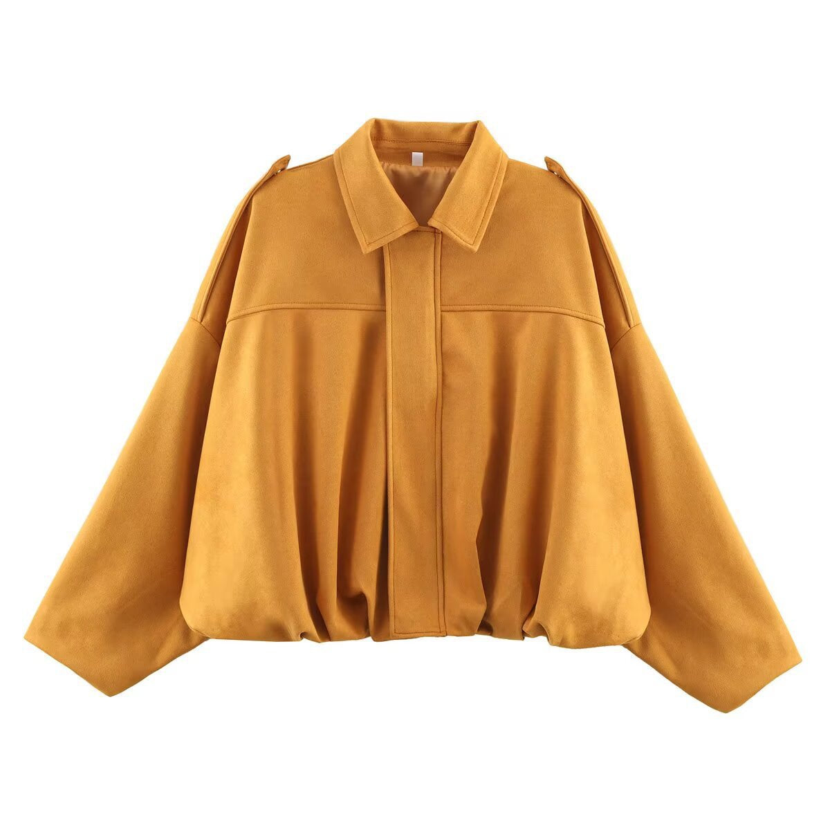 Women’s short bomber-style jacket with oversized silhouette, shoulder patches, and elastic hem Chichicherry