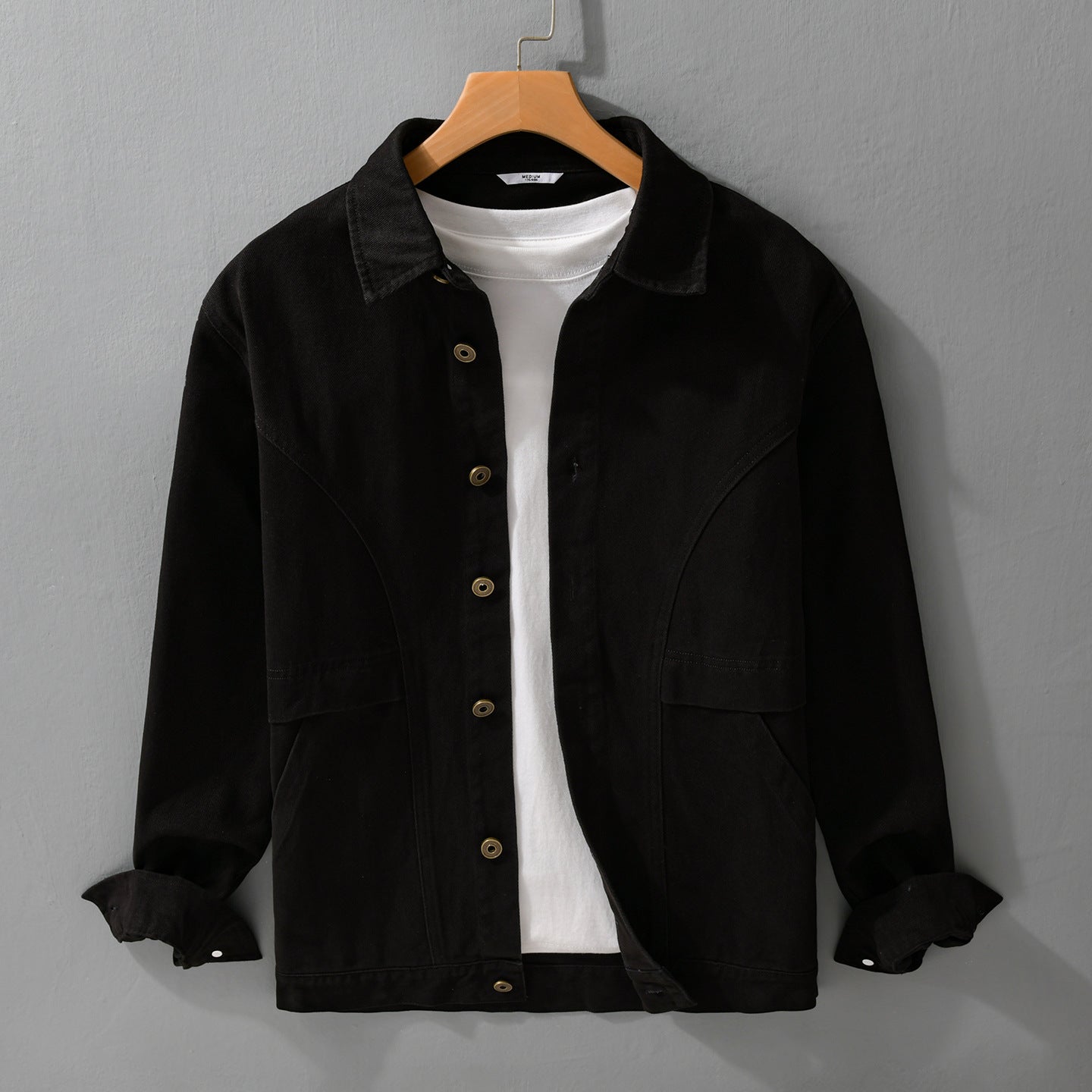 Men's robust canvas work jacket with front pockets and distinctive decorative seams Chichicherry
