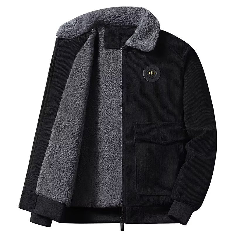 Herren Cord-Workerjacke mit Teddyfutter, Reißverschluss und Pattentasche Chichicherry
