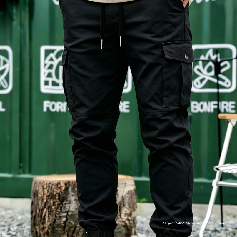 Men's Tapered Cargo Jogging Pants with Elastic Hem, Drawstring & Multifunctional Pockets Chichicherry