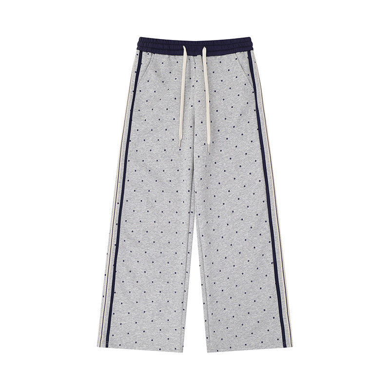 Women's Wide Relaxed Lounge Pants in Palazzo Cut with Comfort Waistband, Drawstring and Side Contrast Stripes Chichicherry