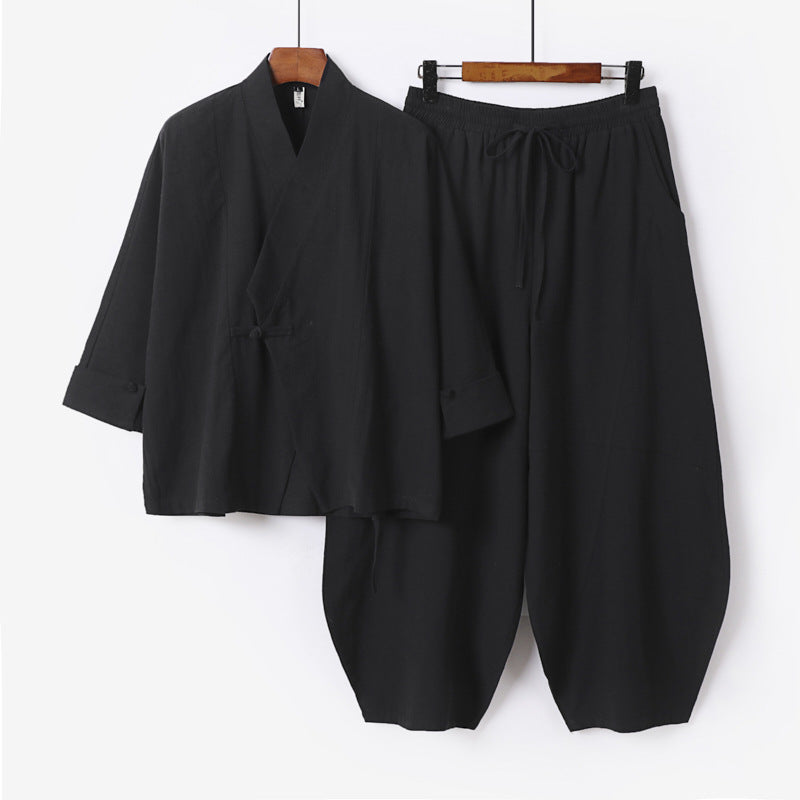 Men's Minimalist Kimono Lounge Set made of breathable cotton blend with balloon-shaped waistband pants Chichicherry