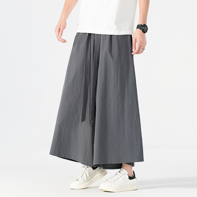 Women's Culotte-Style Skirt Pants with Wide Leg and Ties Belt Chichicherry