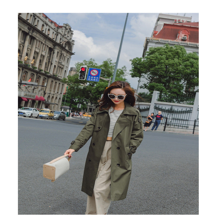 Women Mid-length Trench Coat with figure-flattering tie belt and adjustable cuffs Chichicherry