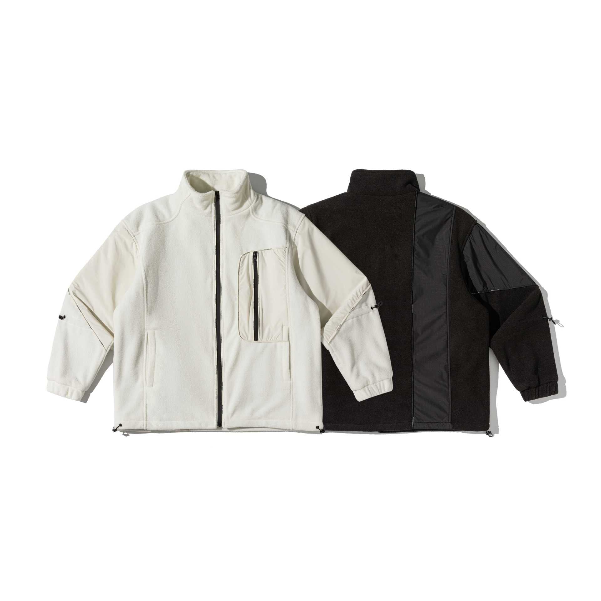 Unisex Short Cut Technical Fleece Utility Jacket with High Stand-Up Collar and Multifunctional Pockets Chichicherry
