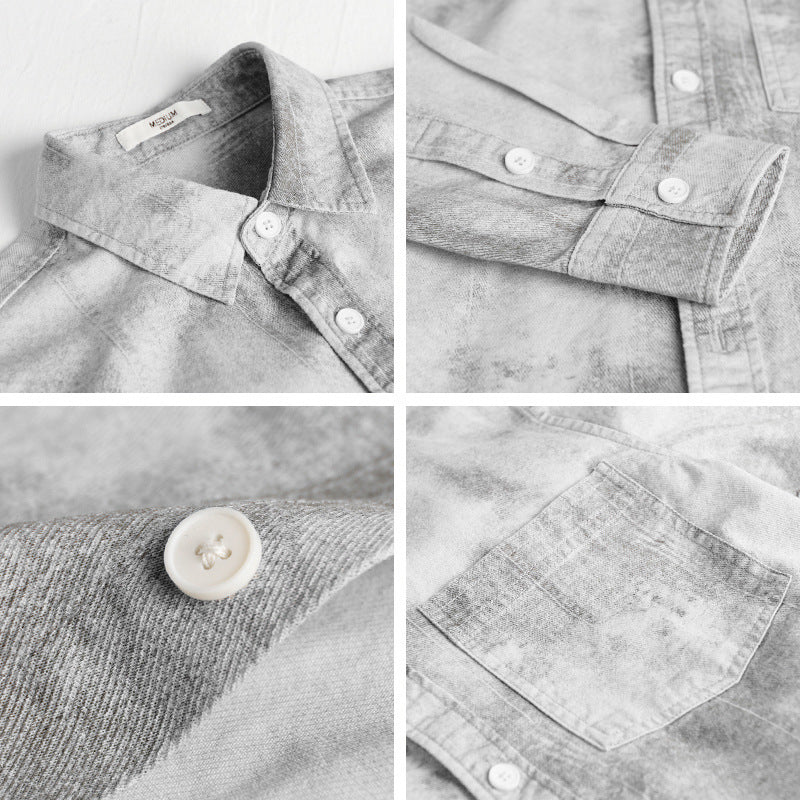 Men's Stonewashed Denim Overshirt in Vintage Wash Look with Chest Pocket and Relaxed Fit Chichicherry
