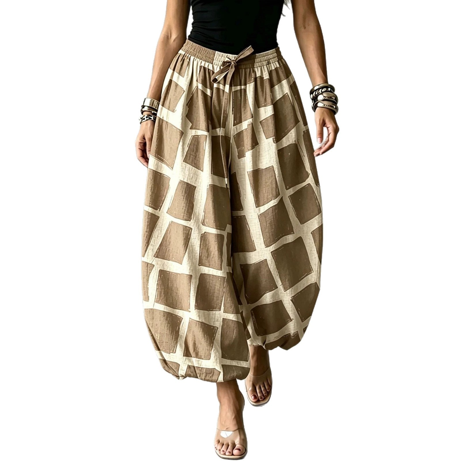Women's balloon pants with wide elastic waistband and graphic print Chichicherry