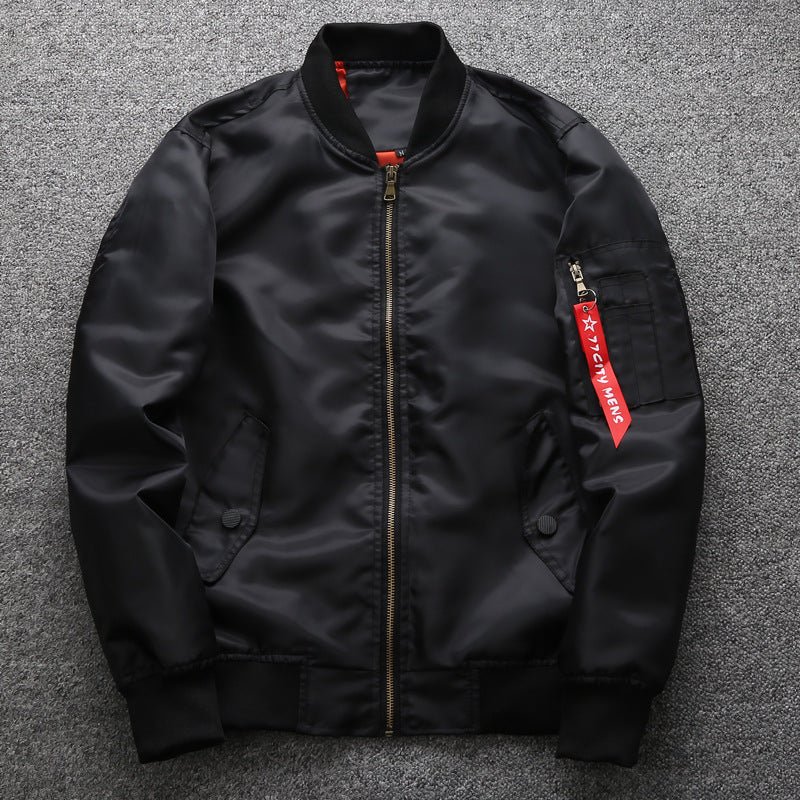 Men's lightweight nylon pilot-style bomber with arm pocket, ribbed hem, and zipper Chichicherry