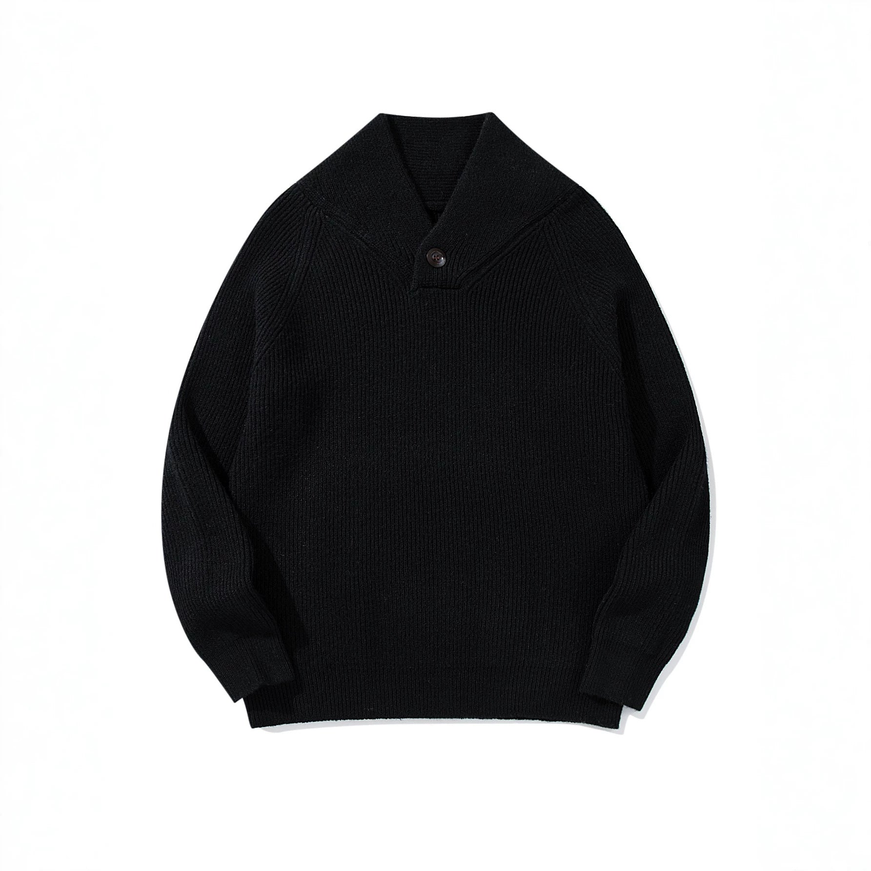 Unisex Ribbed Shawl Collar Sweater with One-Button Detail Chichicherry