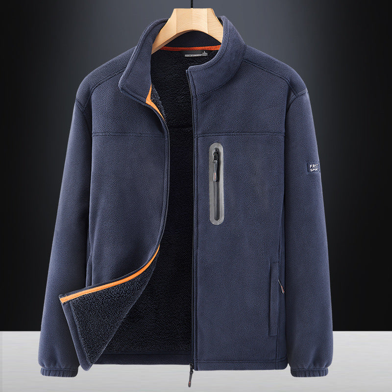 Men's microfleece outdoor jacket with waterproof breast pocket, stand-up collar, and teddy fleece lining Chichicherry