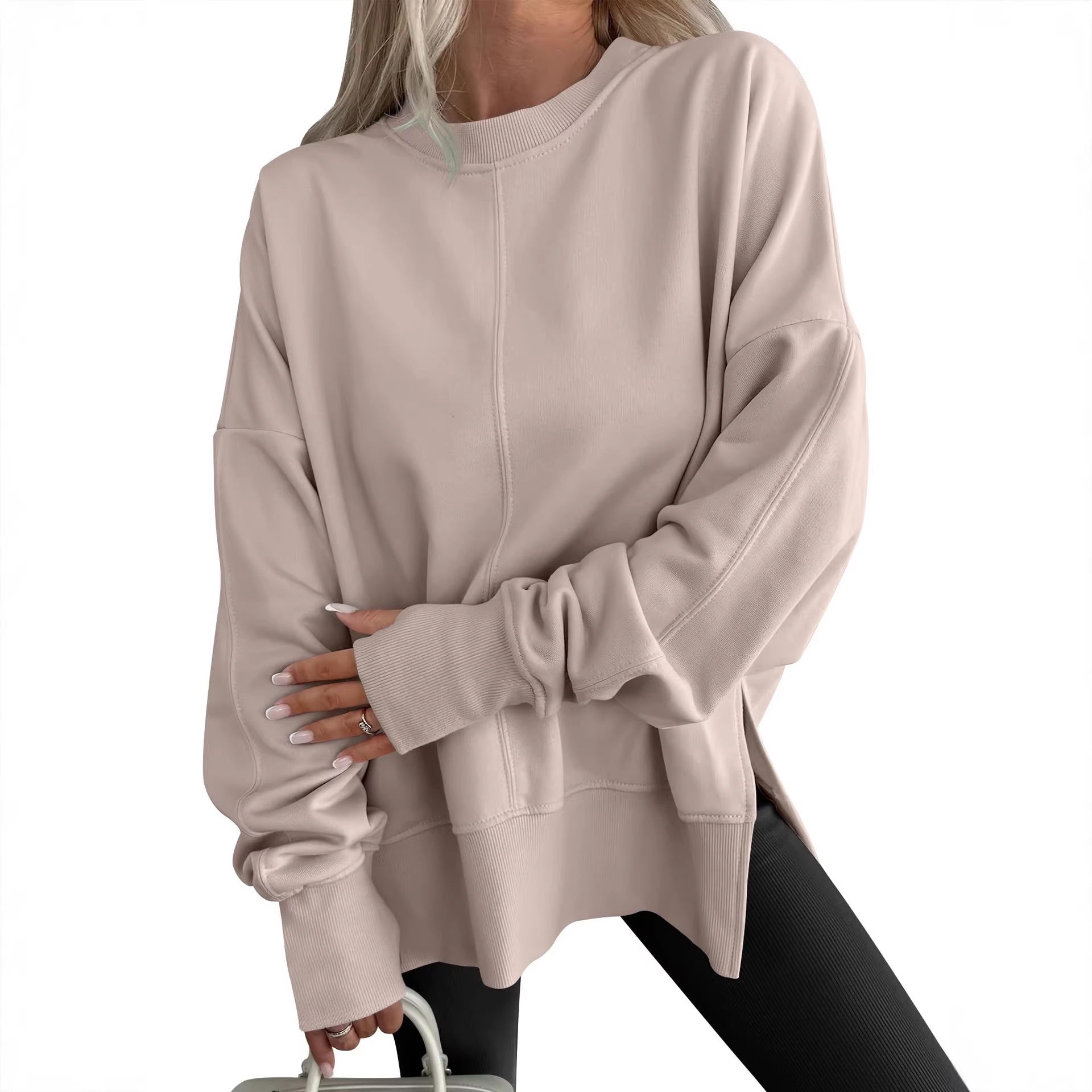 Women's Oversize Sweatshirt with Center Seam, Extended Hem, and Ribbed Cuffs Chichicherry