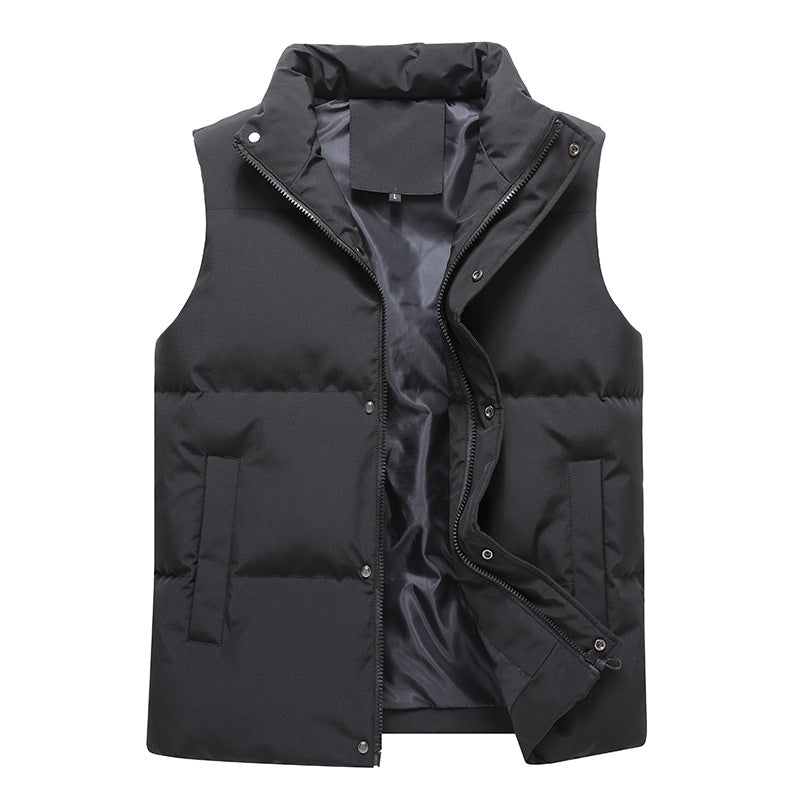 Men's Sleeveless Quilted Thermal Vest with Stand-Up Collar and Two-Way Zipper Chichicherry