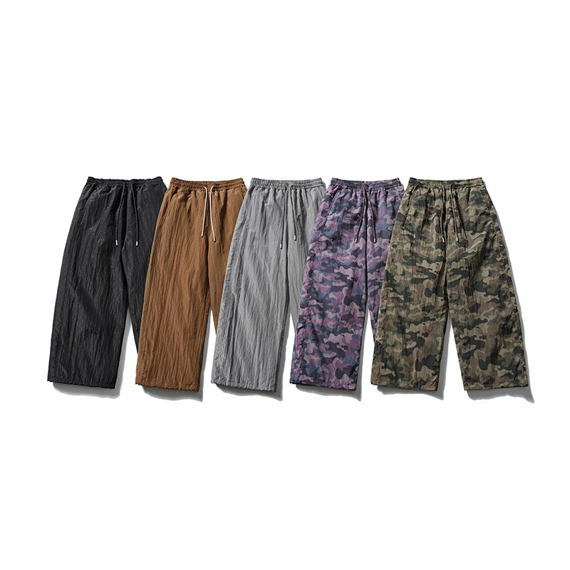 Men's loose-fitting ripstop leisure pants with camouflage pattern and elastic drawstring waistband Chichicherry