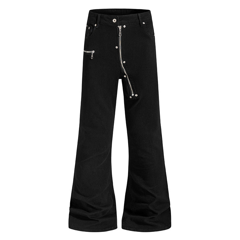 Women’s flared trousers with high waist, asymmetrical front zipper and utility details Chichicherry