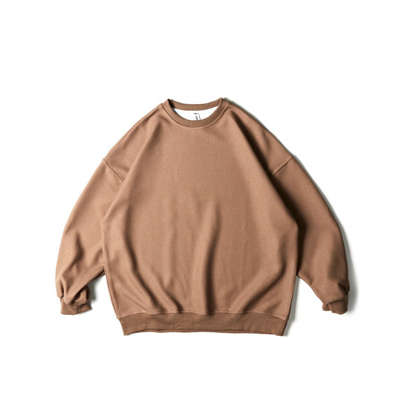 Unisex Loose-Fit Sweatshirt with Waffle Structure, Crew Neck and Ribbed Cuffs Chichicherry